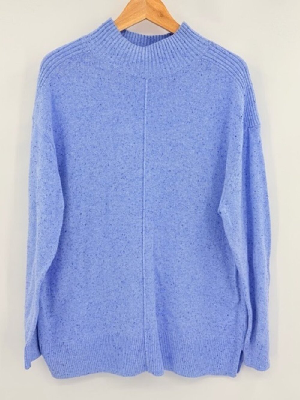 KAREN SCOTT Basic Fall Sweater XL Speckled Blue Mock Neck Cotton Pullover